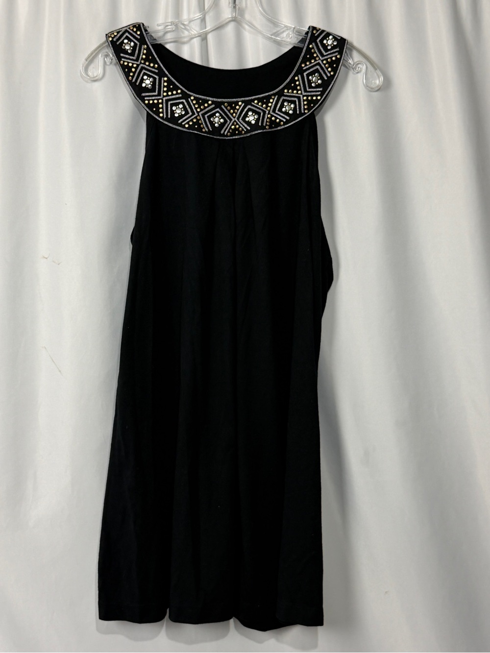 Dotti Black Sleeveless Midi Tunic Dress with Embellished Collar Sz XL